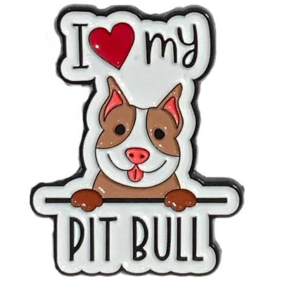 NEW! I Love My Pit Bull Dog Enamel Pin Brooch Pittie Terrier Black White Brown - Picture 1 of 5
